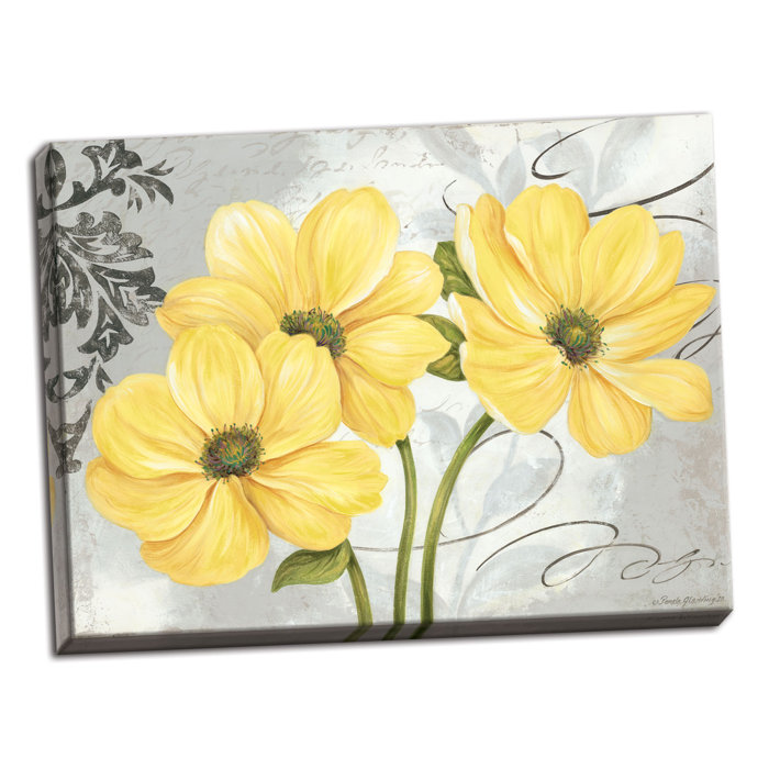 Latitude Run® Colori Yellow I Beautiful Gray And Yellow Floral On